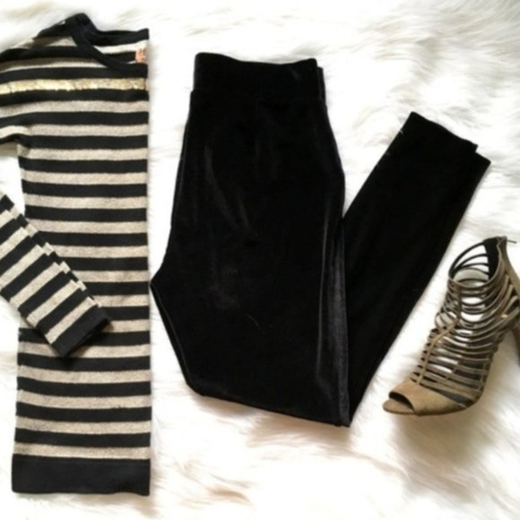 Loft Black Velvet Leggings Pants Size M Stretch - Picture 7 of 15